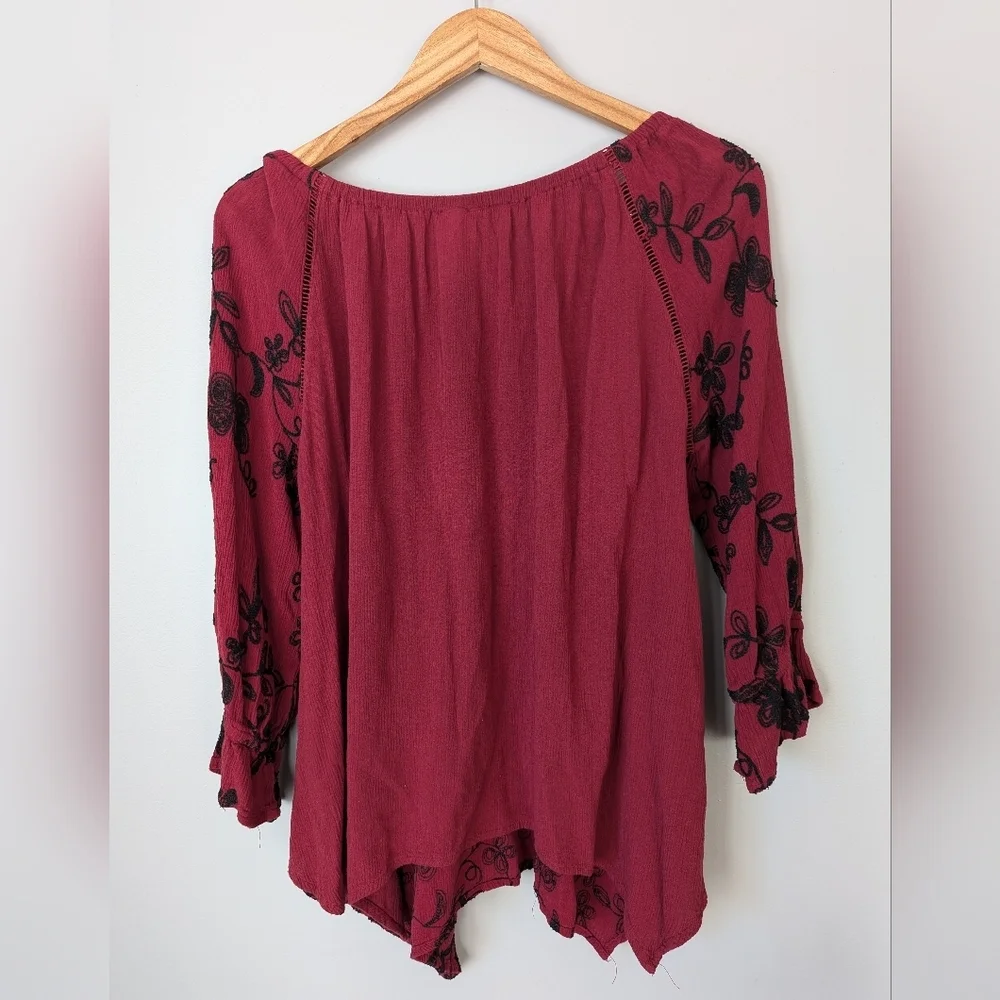 Forgotten Grace Red Embroider Off The Shoulder Women L Fairy Peplum Ruffle Hem - Picture 2 of 9